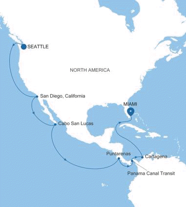 Carte de l’itinéraire Silver Nova, Seattle (Washington) → Miami
