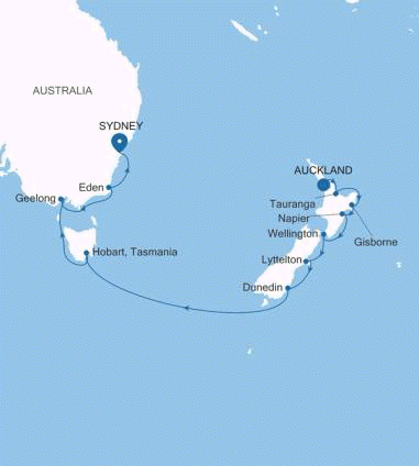 Carte de l’itinéraire Silver Nova, Auckland → Sydney