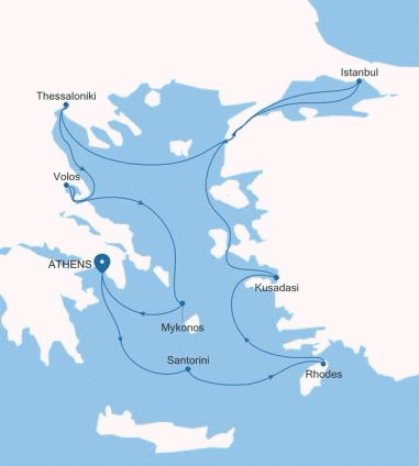 Carte de l’itinéraire Silver Nova, Athènes (Le Pirée) → Athènes (Le Pirée)