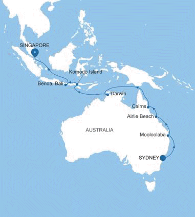 Carte de l’itinéraire Silver Nova, Sydney → Singapour