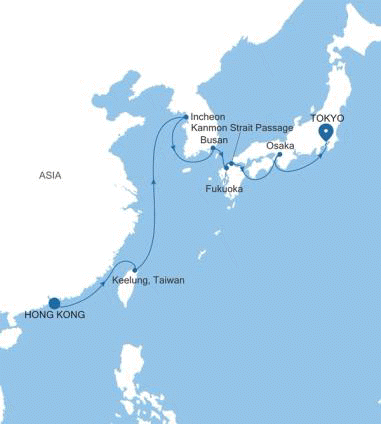Carte de l’itinéraire Silver Nova, Hong Kong → Tokyo