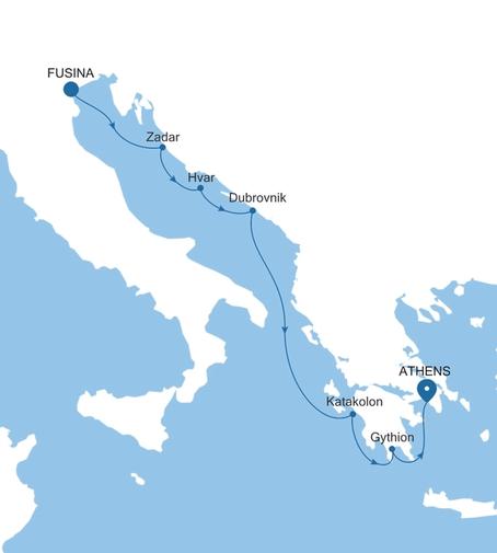 Carte de l’itinéraire Silver Nova, Fusina (Venise) → Athènes (Le Pirée)