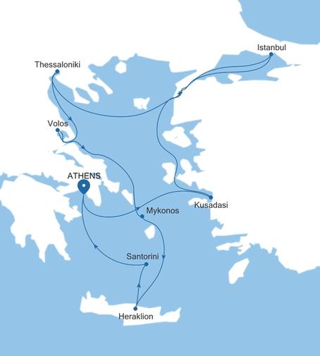 Carte de l’itinéraire Silver Nova, Athènes (Le Pirée) → Athènes (Le Pirée)