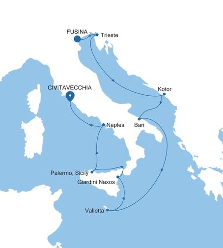 Carte de l’itinéraire Silver Nova, Fusina (Venise) → Civitavecchia (Rome)