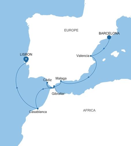 Carte de l’itinéraire Silver Nova, Barcelone → Lisbonne