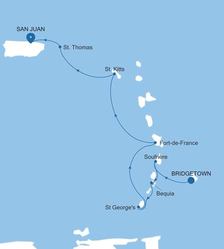 Carte de l’itinéraire Silver Nova, Bridgetown → San Juan