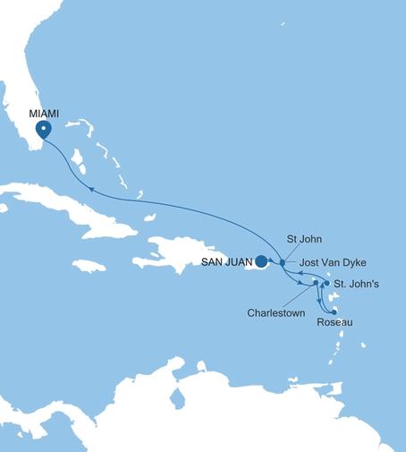 Carte de l’itinéraire Silver Nova, San Juan → Miami, FL