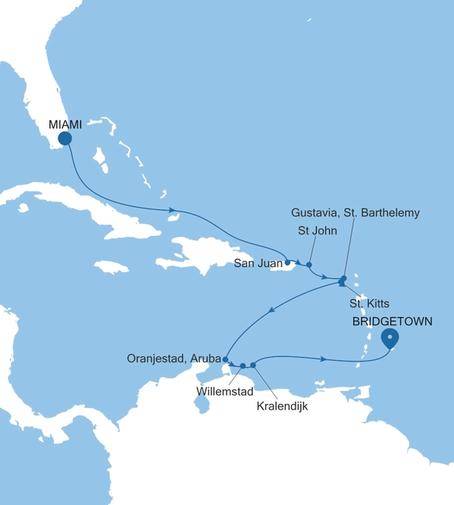Carte de l’itinéraire Silver Nova, Miami, FL → Bridgetown