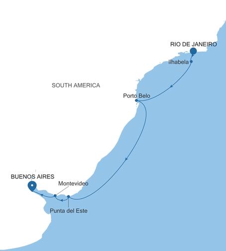 Carte de l’itinéraire Silver Nova, Rio de Janeiro → Buenos Aires