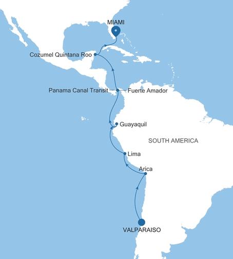 Carte de l’itinéraire Silver Nova, Valparaiso → Miami, FL