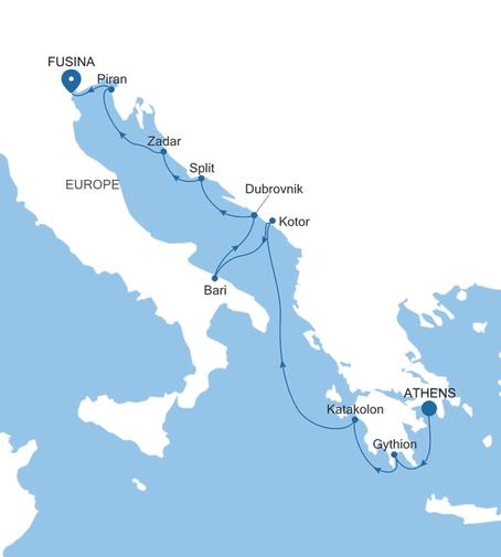 Carte de l’itinéraire Silver Nova, Athènes (Le Pirée) → Fusina (Venise)