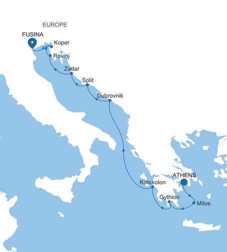 Carte de l’itinéraire Silver Nova, Athènes (Le Pirée) → Fusina (Venise)