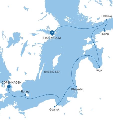 Carte de l’itinéraire Silver Nova, Copenhague → Stockholm