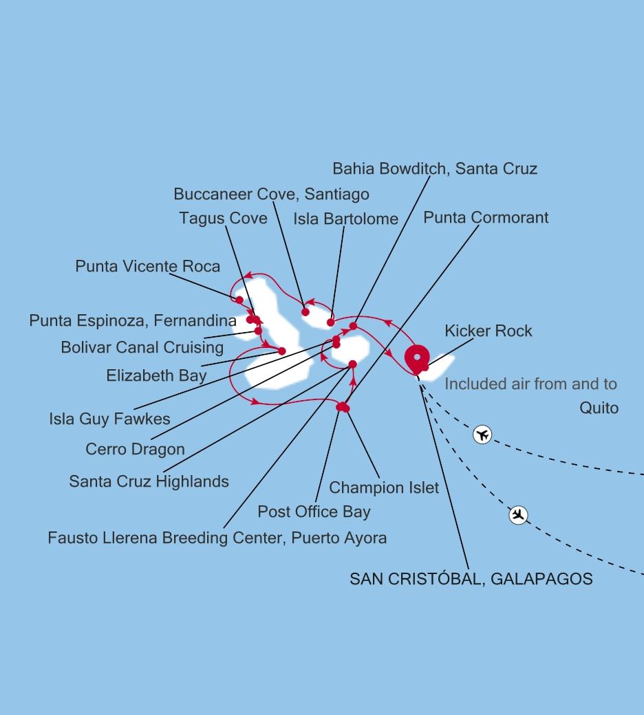 Carte de l’itinéraire Silver Origin, San Cristóbal, Galapagos → San Cristóbal, Galapagos