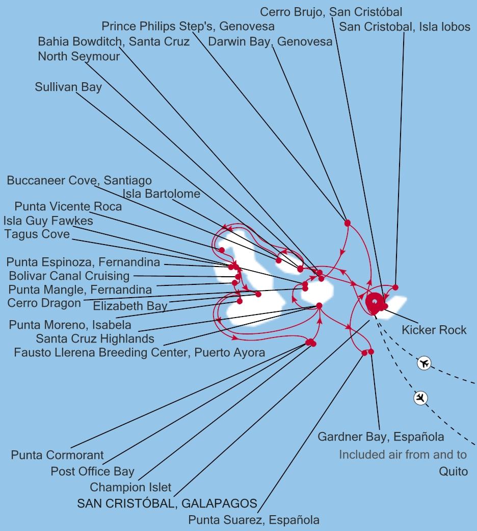 Carte de l’itinéraire Silver Origin, San Cristóbal, Galapagos → San Cristóbal, Galapagos