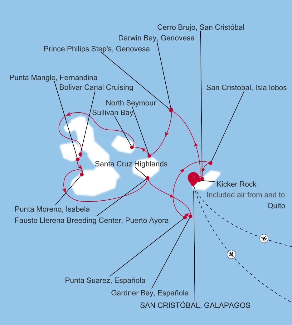 Carte de l’itinéraire Silver Origin, San Cristóbal, Galapagos → San Cristóbal, Galapagos