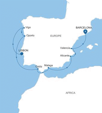 Carte de l’itinéraire Silver Ray, Lisbonne → Barcelone