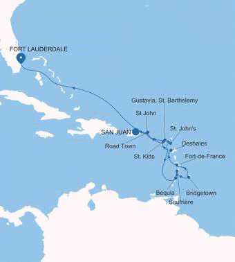 Carte de l’itinéraire Silver Ray, San Juan → Fort Lauderdale
