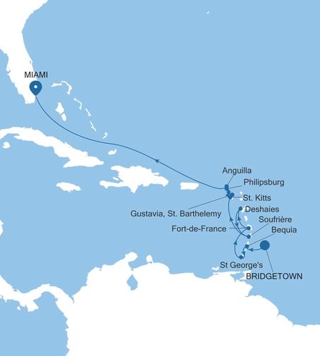 Carte de l’itinéraire Silver Ray, Bridgetown → Miami, FL