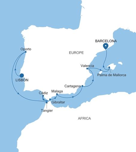 Carte de l’itinéraire Silver Ray, Lisbonne → Barcelone