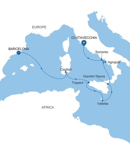 Carte de l’itinéraire Silver Ray, Barcelone → Civitavecchia (Rome)