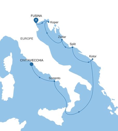 Carte de l’itinéraire Silver Ray, Civitavecchia (Rome) → Fusina (Venise)