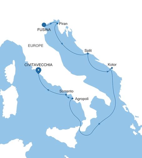 Carte de l’itinéraire Silver Ray, Fusina (Venise) → Civitavecchia (Rome)