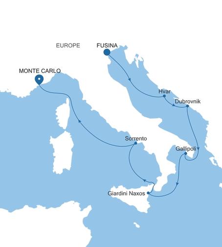 Carte de l’itinéraire Silver Ray, Fusina (Venise) → Monte Carlo