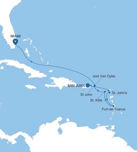 Carte de l’itinéraire Silver Ray, San Juan → Miami, FL