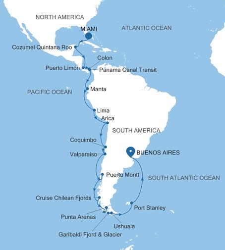 Carte de l’itinéraire Silver Ray, Miami, FL → Buenos Aires