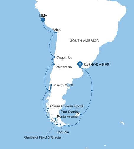 Carte de l’itinéraire Silver Ray, Lima (Callao) → Buenos Aires