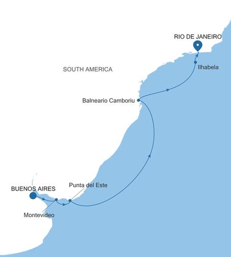 Carte de l’itinéraire Silver Ray, Buenos Aires → Rio de Janeiro