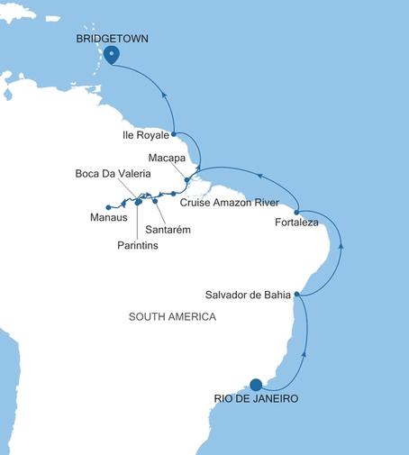 Carte de l’itinéraire Silver Ray, Rio de Janeiro → Bridgetown