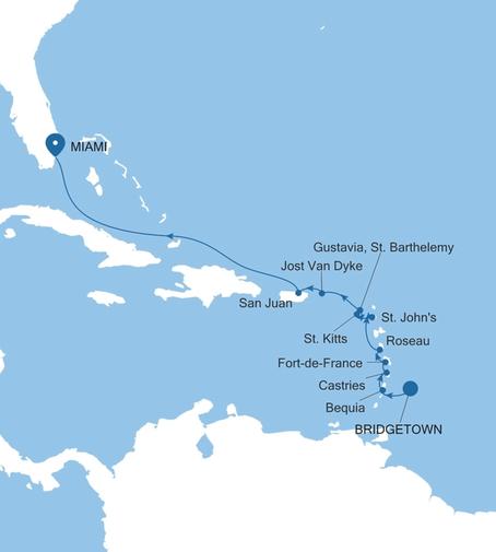 Carte de l’itinéraire Silver Ray, Bridgetown → Miami, FL