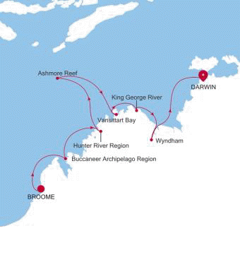 Carte de l’itinéraire Silver Cloud, Broome (Kimberley) → Darwin - E4260604010
