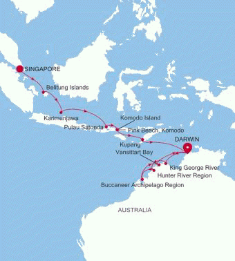 Carte de l’itinéraire Silver Cloud, Singapour → Darwin - E4260508016