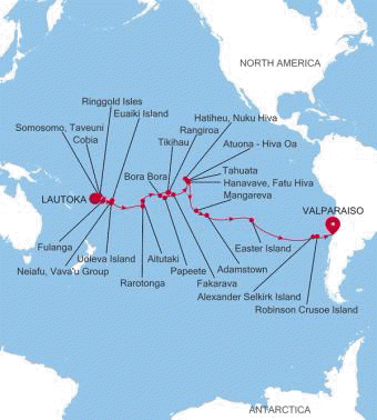 Carte de l’itinéraire Silver Cloud, Lautoka → Valparaiso