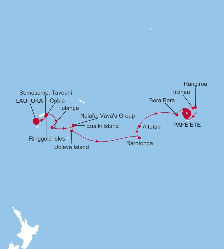Carte de l’itinéraire Silver Cloud, Lautoka → Papeete (Tahiti) - E4260929014