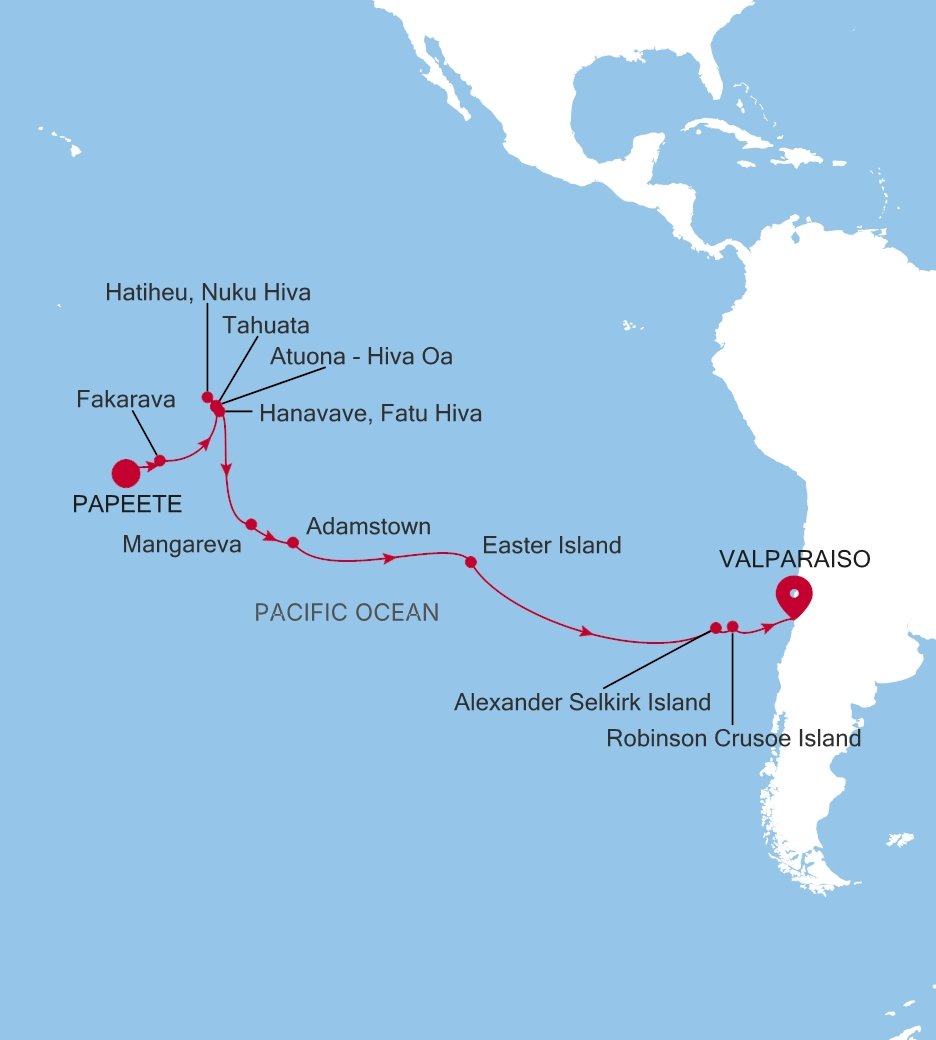 Carte de l’itinéraire Silver Cloud, Papeete (Tahiti) → Valparaiso - E4261012023