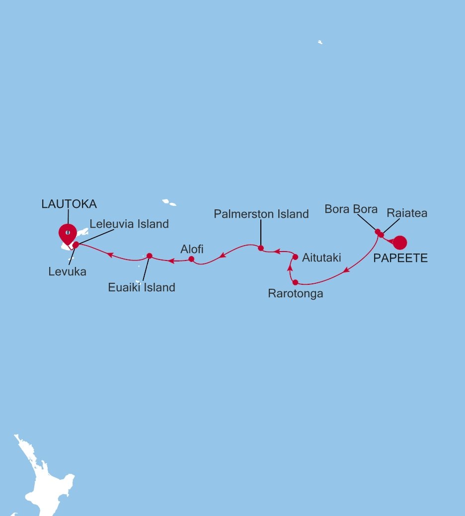 Carte de l’itinéraire Silver Cloud, Papeete (Tahiti) → Lautoka - E4270401012