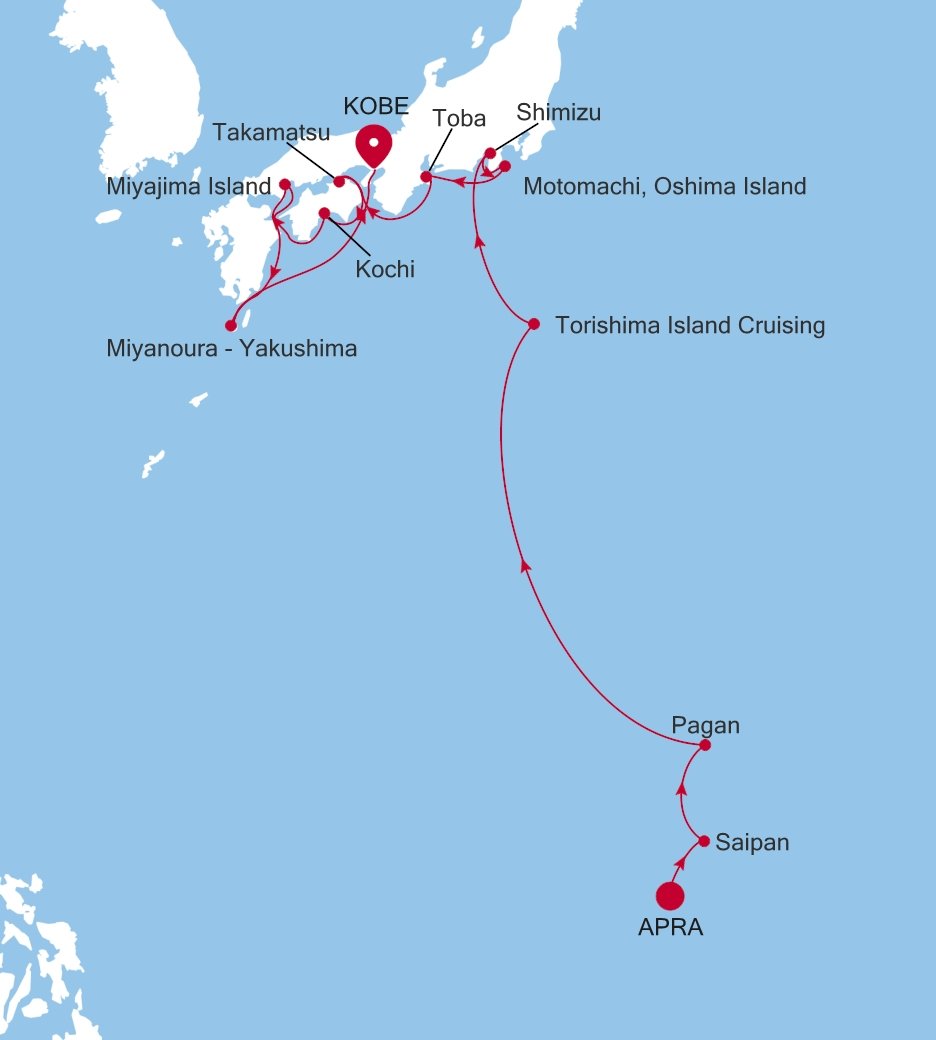 Carte de l’itinéraire Silver Cloud, Apra → Kobe - E4270502014