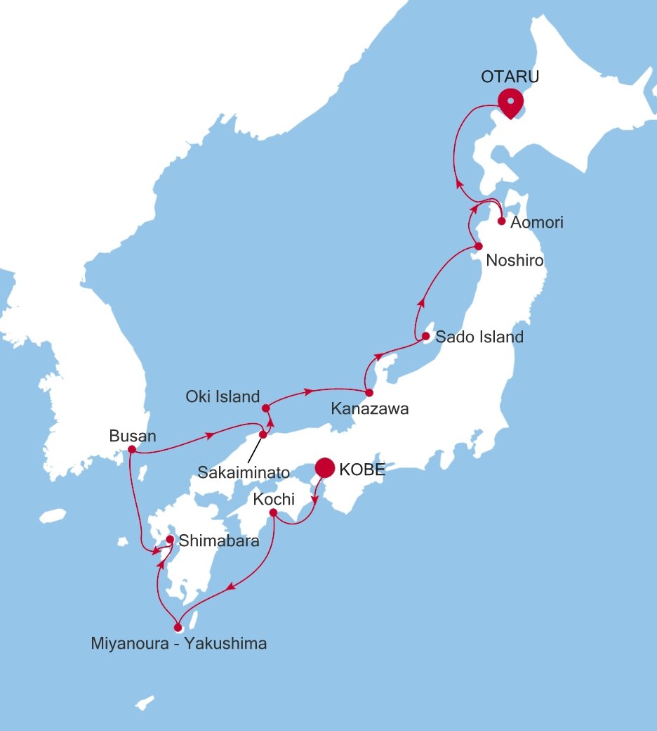 Carte de l’itinéraire Silver Cloud, Kobe → Otaru (Hokkaido) - E4270516012