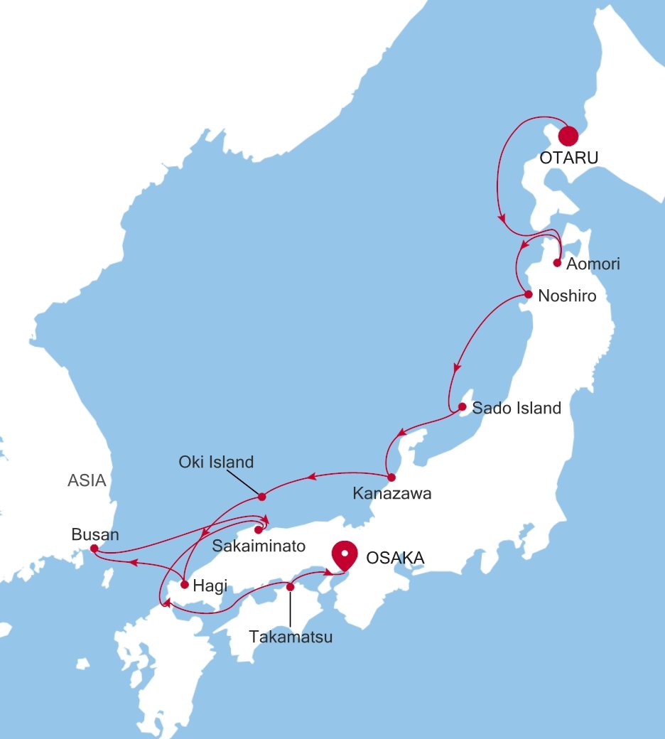 Carte de l’itinéraire Silver Cloud, Otaru (Hokkaido) → Osaka - E4270528012