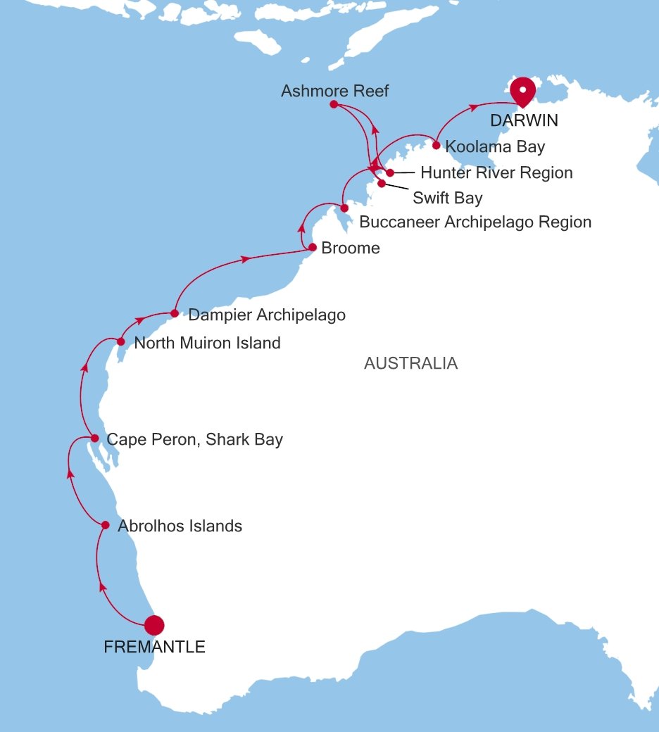 Carte de l’itinéraire Silver Cloud, Fremantle (Perth), Western Australie → Darwin - E4270909016