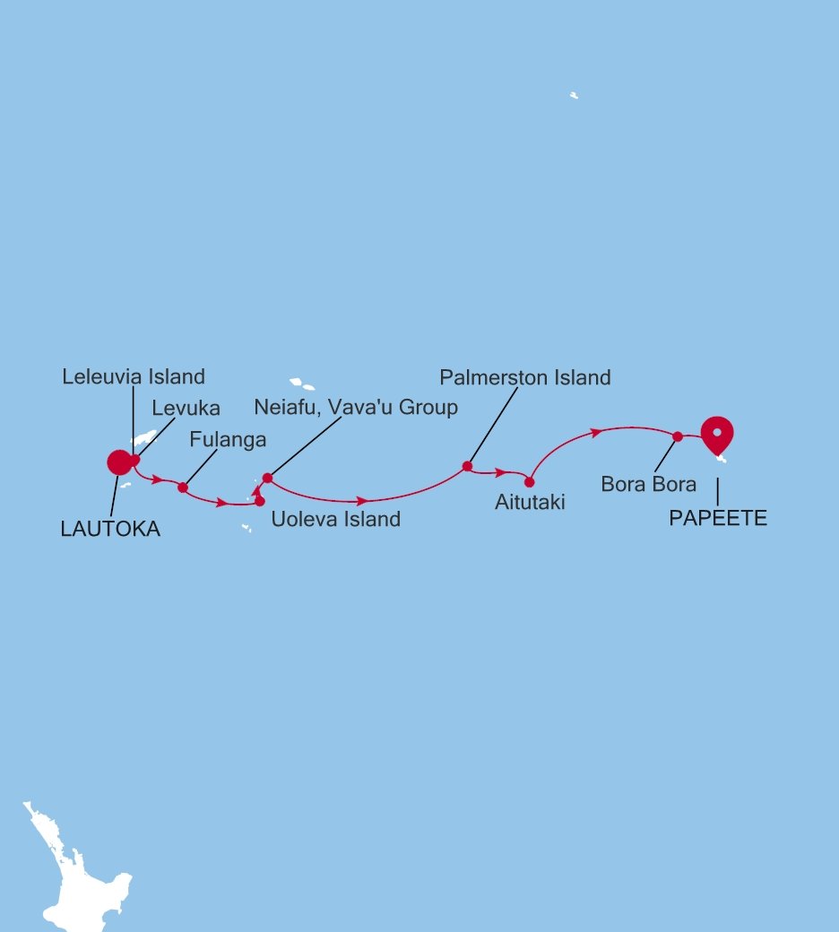 Carte de l’itinéraire Silver Cloud, Lautoka → Papeete (Tahiti) - E4271013011