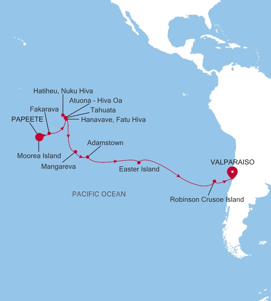 Carte de l’itinéraire Silver Cloud, Papeete (Tahiti) → Valparaiso - E4271023023