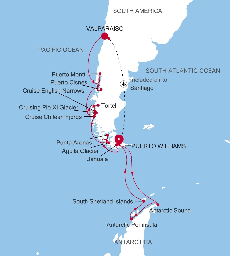 Carte de l’itinéraire Silver Cloud, Valparaiso → Puerto Williams - E4271115020