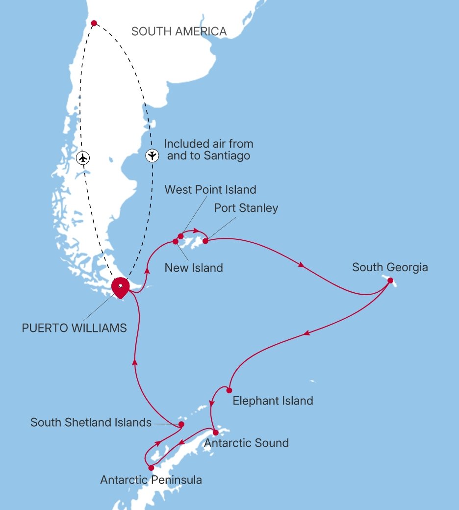 Carte de l’itinéraire Silver Cloud, Puerto Williams → Puerto Williams - E4280121018