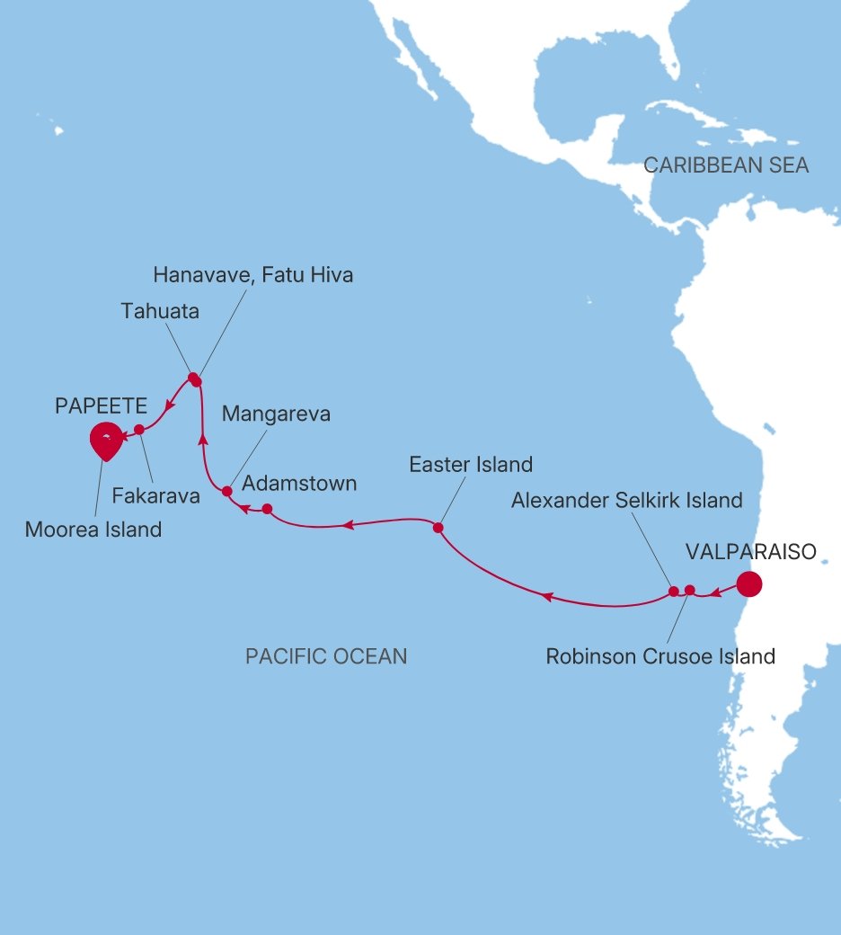 Carte de l’itinéraire Silver Cloud, Valparaiso → Papeete (Tahiti) - E4280311023
