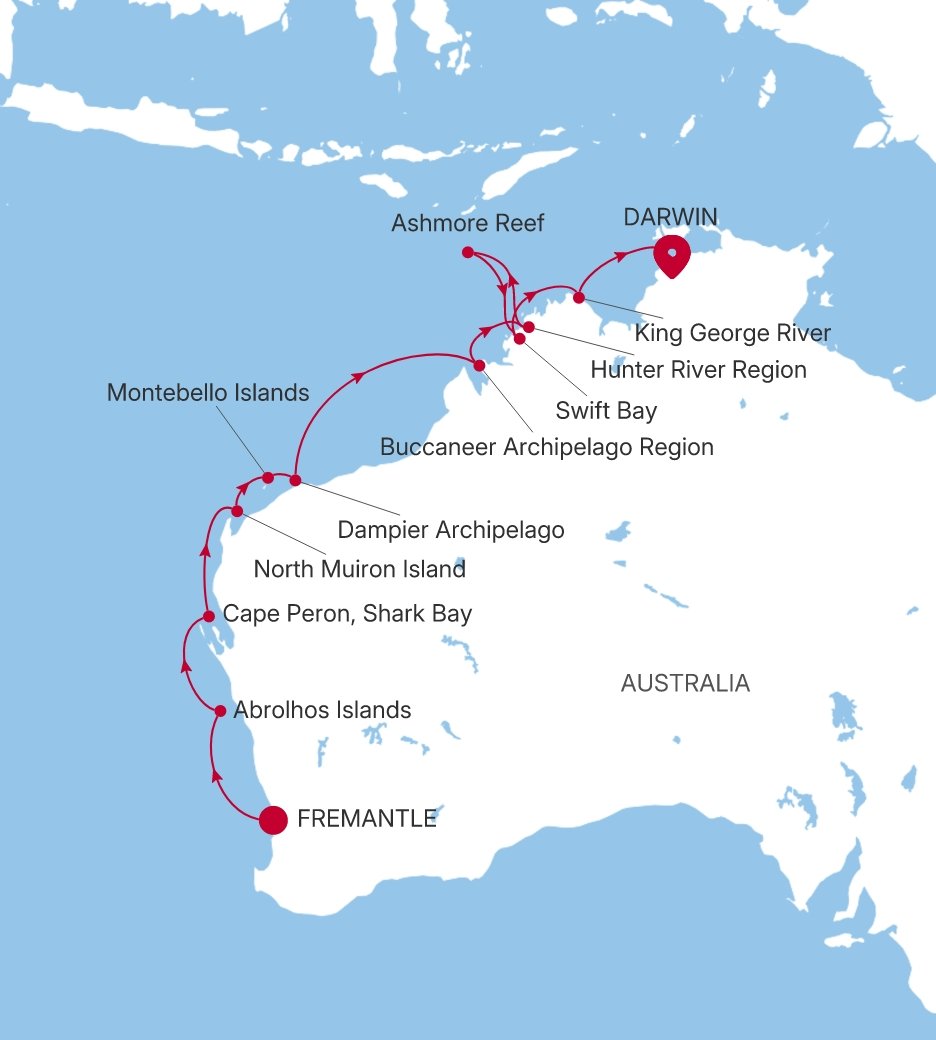 Carte de l’itinéraire Silver Cloud, Fremantle (Perth), Western Australie → Darwin - E4280904016
